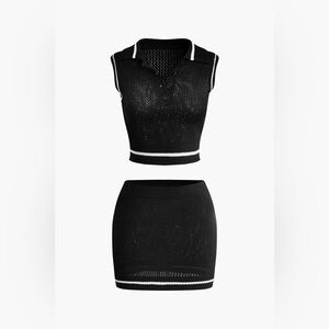 092. Micas Contrast Hollow Tank Skirt Set